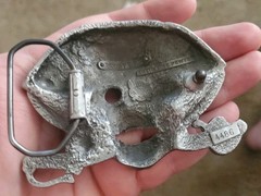 Pirate Jolly Roger Belt Buckle With Belt Pewter Silver Tone Swashbuckler Z25
