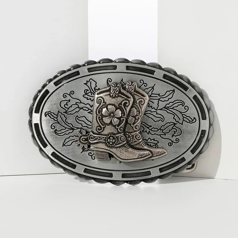 Women Belt Buckle Texas Cowboy Silver Plated Silver Boots Size 2.5 X 4