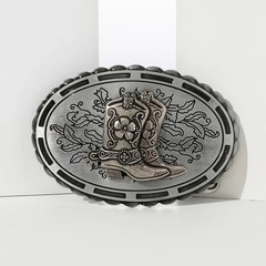 Women Belt Buckle Texas Cowboy Silver Plated Silver Boots Size 2.5 X 4