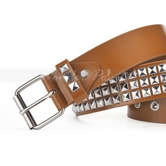 Snap On Punk Rock Star Pyramid Studded Checker Board Leather Belt