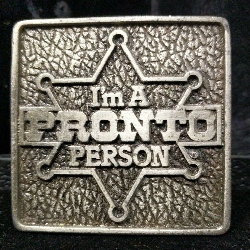 Fun Vintage 1981 ITT Phillips Drill Belt Buckle I&rsquo;m A Pronto Person Star Badge