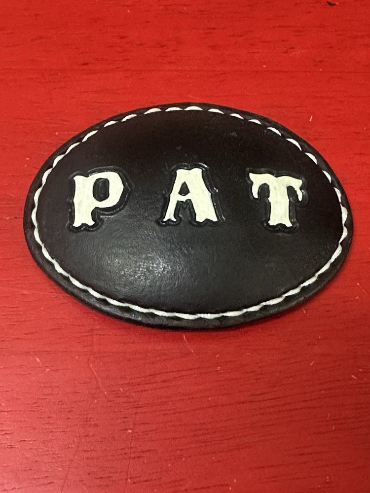 Belt buckle Vintage Hand Tooled Western Leather Belt Buckle “Pat” Black/white