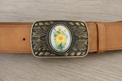 Country Daisy Belt Buckle Whimsical Yellow Flower Western Style Fits 1.5in Belt