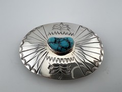 Vintage Navajo Sterling Silver Turquoise Buckle Signed Tim Guerro