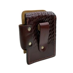 Vintage Genuine Leather Phone Holster Case Basket Weave Brown Made in USA