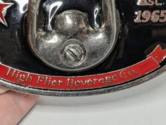 On Tap Belt Buckle Bottle Opener High Flier Beverage Black Red Silver