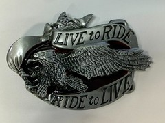 LIVE to RIDE, RIDE to LIVE Patriotic Eagle USA Motorcycle Bikers Belt Buckle