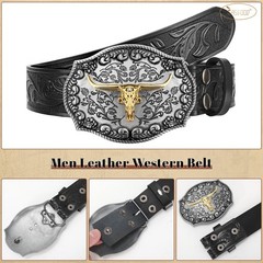 JASGOOD Men&rsquo;s Western Leather Belt, Cowboy Fit Waist Size 34 »-38 », Coffee