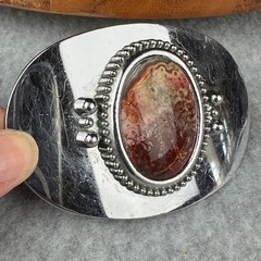 Vtg Style Red Lace Agate Silver Tone Oval Western Belt Buckle