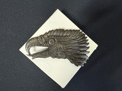 Vintage Indiana Metal Craft Bronze Eagle Head Belt Buckle Signed J R Gray