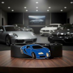 NEW Men Women Fashion Silver Metal Belt Buckle Blue Color Racing Luxury Car Gift