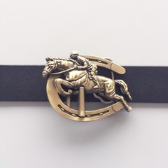 Vintage Bronze Plated Horse Jumping Sports Belt Buckle Boucle de ceinture
