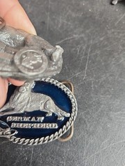German Shepherd Belt Buckle Blue Background Bergamot