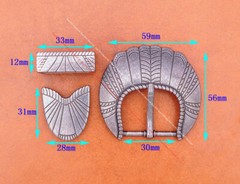 Inner 30MM Anqitue Silver Traditional Tribal Flower Leather Belt Buckle 3pcs Set