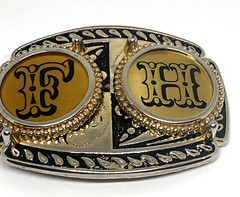 belt buckle USA gold silver black tones rodeo country cowboy western F H