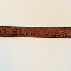 Vintage Dalmatian Belt Buckle W/ Firemen, EMTs & Fire Trucks Leather Belt XL