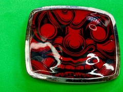 Samurai Video Game Cyberpunk Oni Mask Red Black Enamel Belt Buckle
