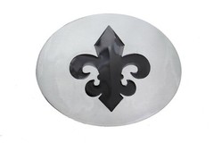 Men Women Casual Belt Buckle Silver Metal Oval Shape Fleur De Lis Lily Flower