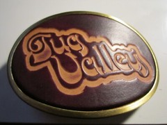 VINTAGE TUG VALLEY THEME BELT BUCKLE LEATHER AND BRASS BBA-7