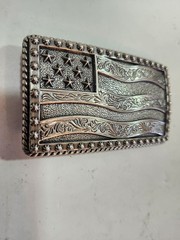 Men&rsquo;s Western Rectangular American Flag Studded Belt Buckle Fits 1.5 in