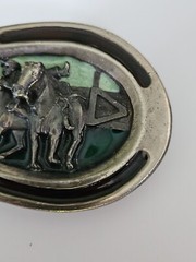 1984 Bergamot Brass Works Horseshoe Vintage Belt Buckle with Horses
