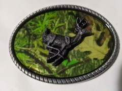 Raised Detail CAMO DEER RUNNING camouflage BELT BUCKLE metal western hunting USA