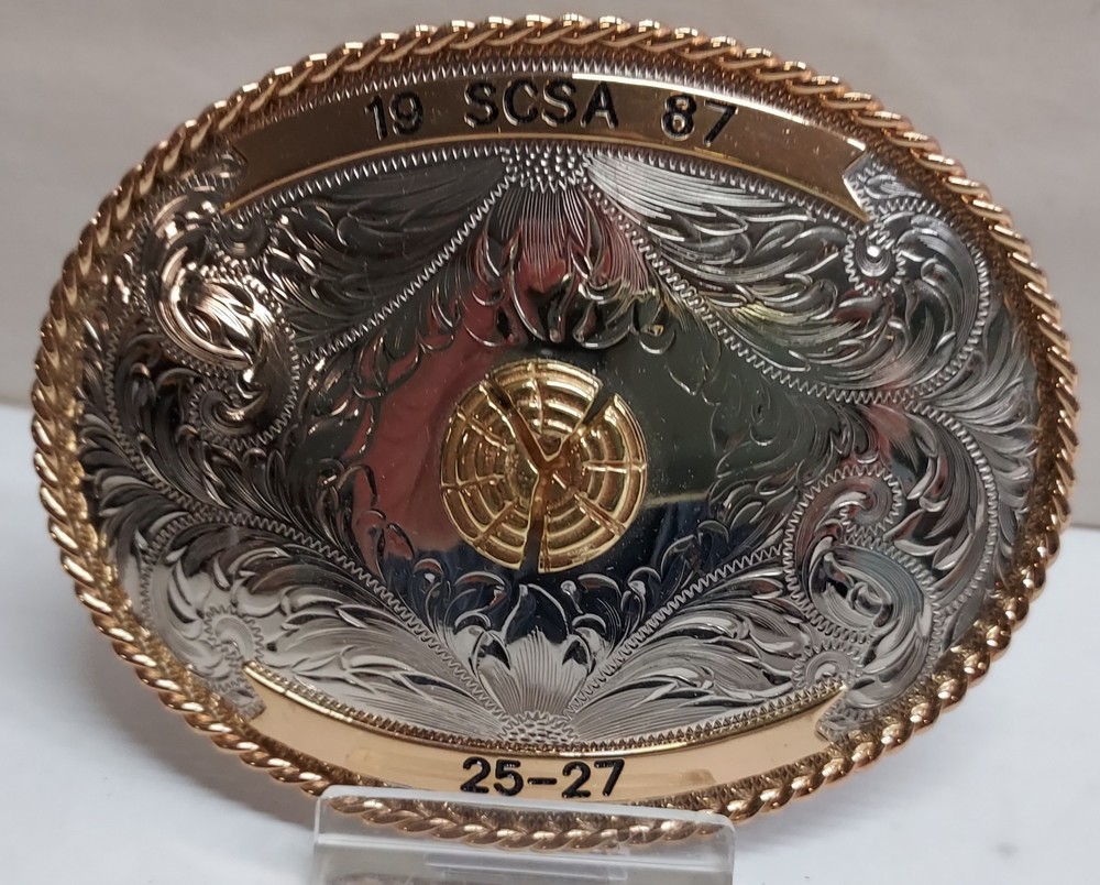 1987 – SCSA – 25-27 – shooting – GERMAN SILVER – BELT BUCKLE – listing # 9564