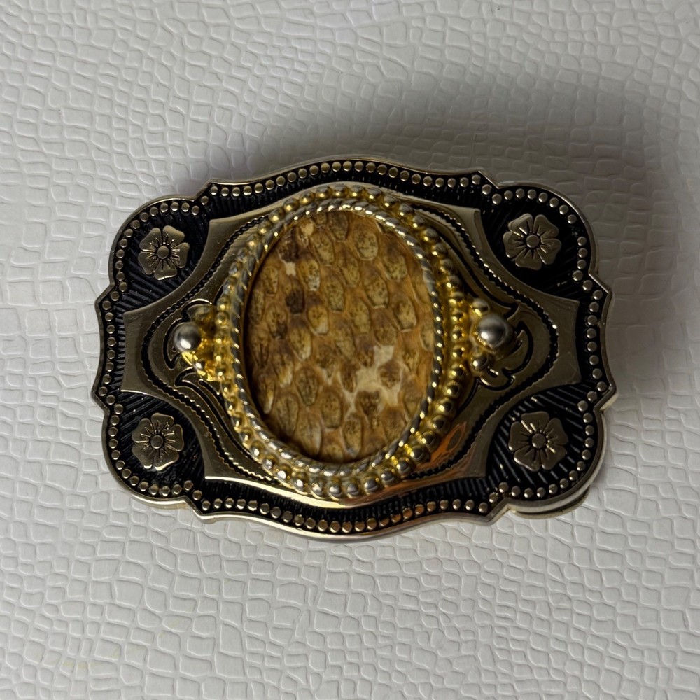 Unbranded Belt Buckle Unisex OS Gold Excellent Western Snakeskin Floral