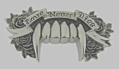 Fang Belt Buckle LOVE NEVER DIES Brushed Vintage Metal Rock Rebel New Men Women