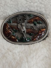 Vintage Bergamot Deer Belt Buckle #G-146 Glossy Colors Pewter 1983 Made In USA