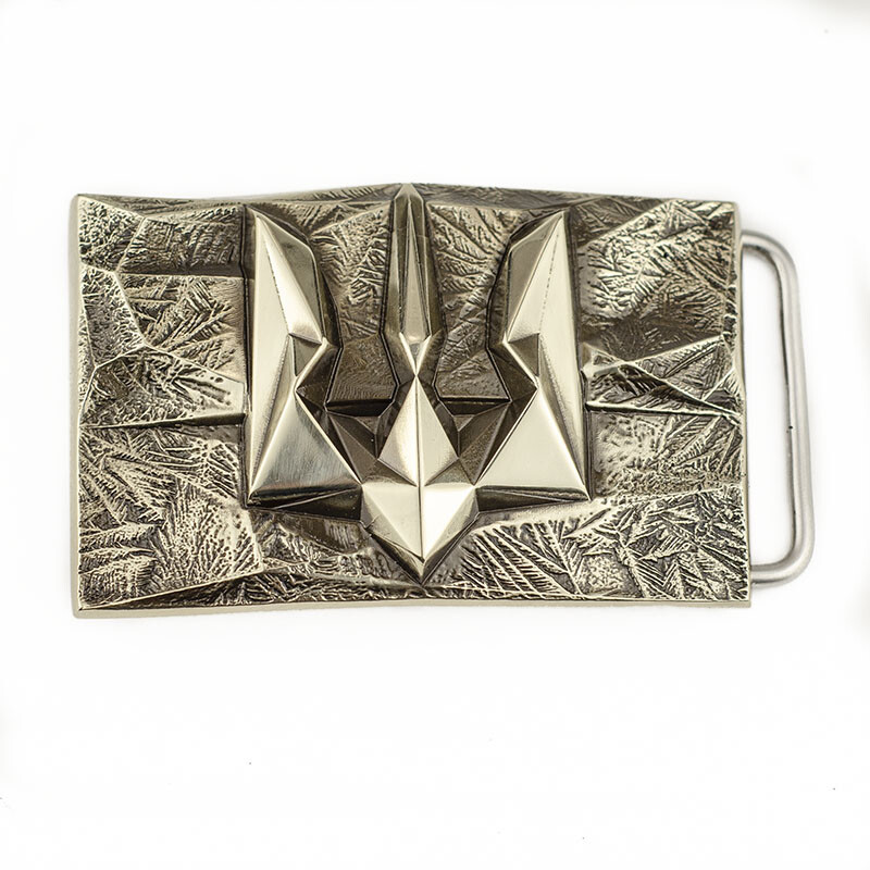 German silver belt buckle « Ice and fire », Ukrainian trident low poly geometric