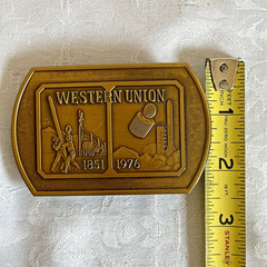 Vintage Western Union Belt Buckle 1851-1976 Brass Tone Telecom Anniversary