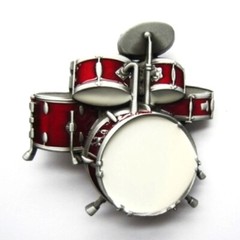 Red Music Drum Kit – red & antique brushed silver removable BELT BUCKLE – BP139