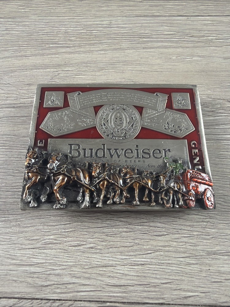 Budweiser Markatron Beer Clydesdales Silver Red Metal Belt Buckle