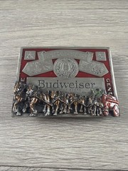 Budweiser Markatron Beer Clydesdales Silver Red Metal Belt Buckle
