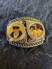 Vintage 1980’S Elvis Presley Belt Buckle Metal Filligree with Photo Made in USA