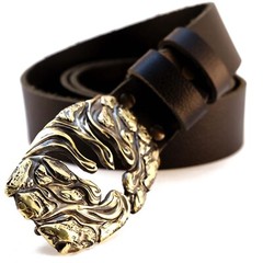 Handmade brass belt buckle Lava Trident, Ukrainian Polygonal Low poly design