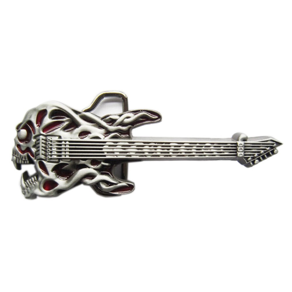 Skull Guitar Heavy Metal Rock & Roll Music Red Enamel Metal Fashion Belt Buckle