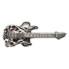 Skull Guitar Heavy Metal Rock & Roll Music Red Enamel Metal Fashion Belt Buckle