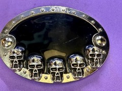 Creepy Five Skull&rsquo;s Head Black Enameled Halloween Gothic Punk Biker Belt Buckle