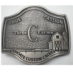Three C Farms Choate Custom Calves Belt Buckle Vintage Western Pewter Tone