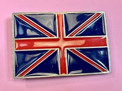 British UK Flag Union Jack Blue & Red Enameled Silver Tone MOBTOWN Belt Buckle