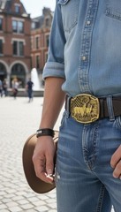 Men Gold Color Metal Belt Buckle Deer Nature Hunter Western Fashion Accessory