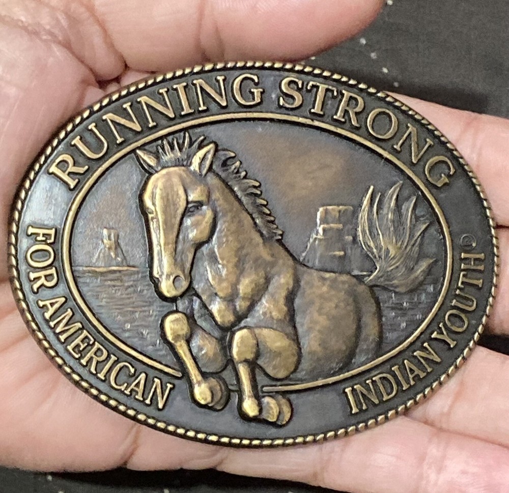 Vintage Brass Native American Indian Running Strong Horse Belt Buckle