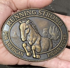 Vintage Brass Native American Indian Running Strong Horse Belt Buckle