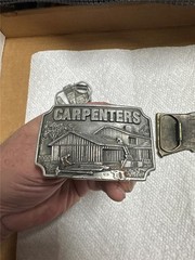 Three Vintage Carpenter Related Belt Buckles, Stanley, Tools, etc