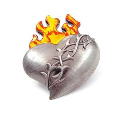 Flame Fire Barb Wire LOVE Heart Biker Tattoo Pewter Metal Belt Buckle