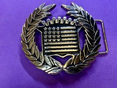 Cadillac Crown Logo Olive Branch Silver Color Belt Buckle Famous Stars & Stripes