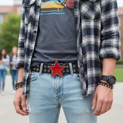 NEW Men Women Red Belt Buckle Metal Western Fashion Texas Lone Star Work School