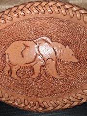Handmade Tooled Leather Bear Belt Buckle Rust Brown 4.5&Prime; X 3.5&Prime;